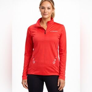 NWT Brooks Womens Dash Pullover 1/2 Zip Red Coral Running Long Sleeve Top Sz M